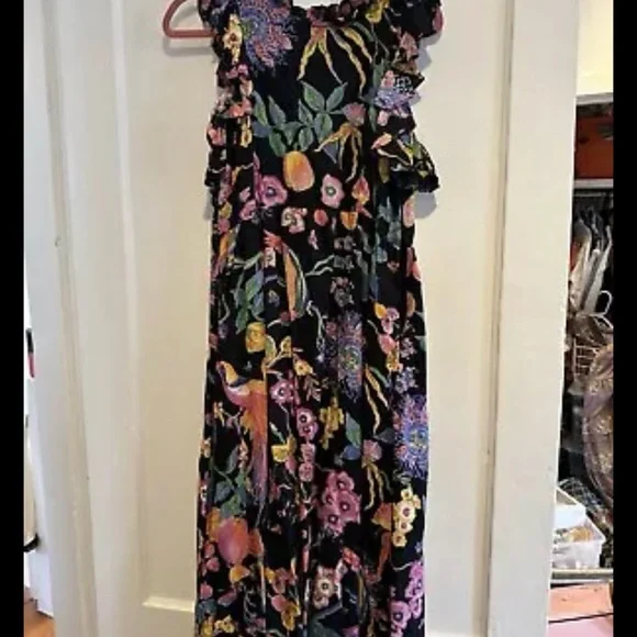 Banjanan Hannah Dress Large Eden Garden Black Print Viscose Maxi $400 Retail - Picture 5 of 9